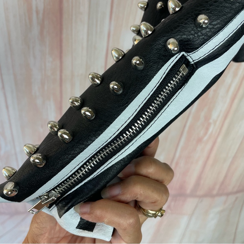 Azalea Wang Studded Black and White Graffiti Faux Leather Moto Jacket (1x) - Picture 15 of 16